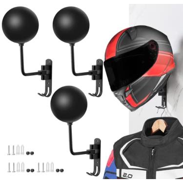 Imagem de SANGMO Pacote com 3 suportes para capacete de motocicleta de 180°, suporte de metal giratório para capacete de parede, suporte de capacete para bicicleta com 2 ganchos, cabide de capacete para