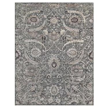 Imagem de Shahbanu Rugs Tapete oriental de lã e seda marrom atado à mão com design de folha de foice grande (29 x 38 cm)