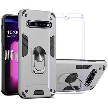 Imagem de Folmeikat Capa para LG V60 Thinq/LG V60 Thinq 5G/LG G9 Thinq, protetor de tela [2 unidades] Anel de metal giratório de 360 graus fino absorção de choque canto reforçado capa de silicone TPU macio de