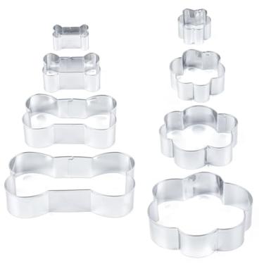 Imagem de Framendino, Conjunto de 8 cortadores de biscoito de osso de cachorro em forma de impressão de pata de cachorro em forma de molde de biscoito de aço inoxidável para petiscos assados