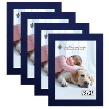 Imagem de Kit 4 Molduras Porta Retrato 15X21 Azul - Santamaria Molduras