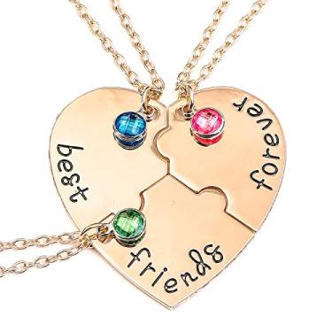 Imagem de Colar feminino BFF Best Friends Forever 3 para mulheres, presente de amizade, coração, quebra-cabeça, joia inicial, corrente, presentes para irmãs