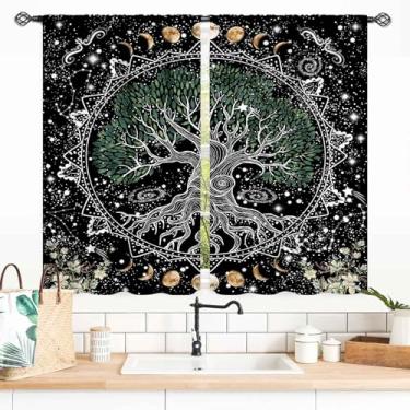 Imagem de Cortinas de árvore da vida, hippie sol lua trippy árvore da vida mandala boêmia Aesthetci Mystic Witchy Blackout cortina de janela tratamentos para quarto, sala de estar, banheiro, 139 x 99