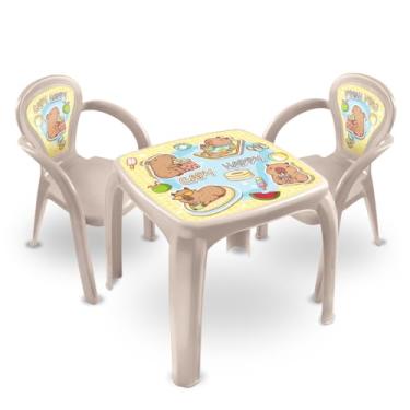 Imagem de Mesa Mesinha Infantil Capy Happy Capivara Atividades Escolar (Mesa + 2 Cadeiras)