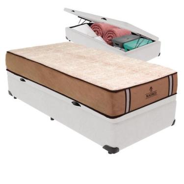 Imagem de Cama Box Baú e Colchão Madrid Molas V-Store 78x188x28, Branco