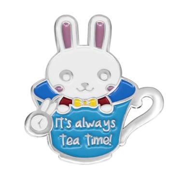 Imagem de It's Always Tea Time Coelho Chávena de Chá Esmalte Pequeno Broche para Mulheres Adolescente Bonito Coelhinho Adorável Animal Lapela Mochilas Emblemas Bookbag Chapéus Alfinetes Roupas Acessório de