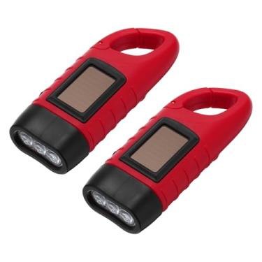 Imagem de PATIKIL Lanterna de manivela movida a energia solar, 2 peças de lanterna LED recarregável para emergências, carregamento de energia solar para acampamento, caminhada, esportes ao ar livre, vermelho