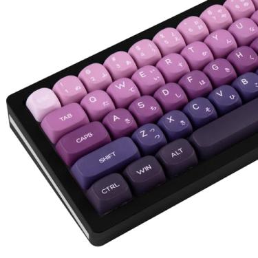 Imagem de TIMSEKER PBT – Teclas japonesas com perfil MOA fofas, 124 teclas gradientes roxas personalizadas, teclas de teclado de sublimação de tinta de cinco lados para teclado mecânico Cherry Gateron MX