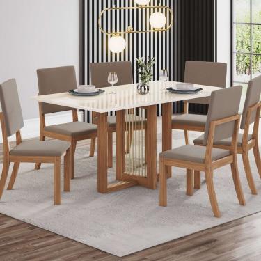 Imagem de Conjunto Sala Jantar Canto Reto Com Vidro 6 Cadeira Kelly Espresso Móveis Nature- Off White-marrom