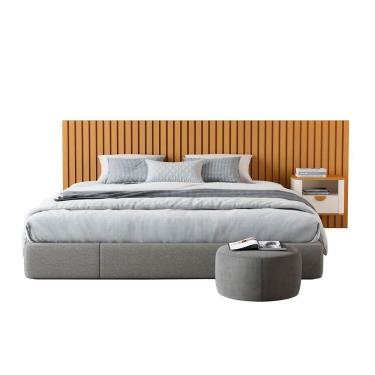 Imagem de Cabeceira Ripada Maracá King Com 1 Mesa De Cabeceira Curva Buriti Offwhite-nature