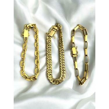 Imagem de Kit Feminino Mix 3 Pulseiras 6mm Banhado a Ouro 18k Luxo - ToJoia18k
