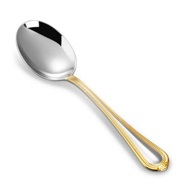 Imagem de KEAWELL Conjunto De 4 Colheres Premium Pearl Edge, Aço Inoxidável 18/10, Prata Fina Com Design Refinado Contas, Polimento Brilhante, Laváveis Na Máquina Lavar Louças (Com Detalhes Dourados, Para Con