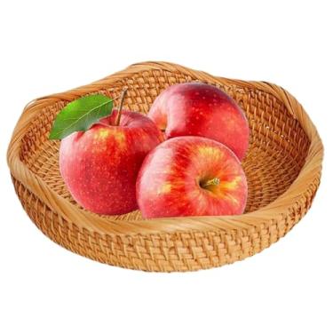Imagem de Cestas de pão para servir, cesta de pão de 23 x 7 cm, bandejas redondas rústicas de armazenamento para lanches, frutas, doces, decoração de mesa de centro