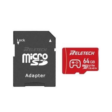 Imagem de Reletech Cartão De Memória Tf 512 Gb Com Adaptador, Câmera 4K Pro, A2 V30 Para Smartphone, Gopro, Câmeras Ação, Vídeo Uhd, Nintendo Switch, Até 170 Mb/S, Uhs-I U3 C10 Classe 10 (Vermelho, 64,0 Gb)