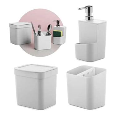 Imagem de Kit Escorredor De Talheres Porta Detergente Lixeira Cozinha Branco