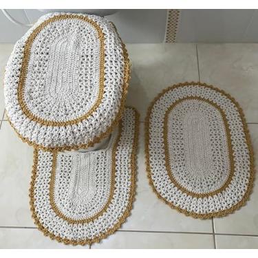 Imagem de Jogo de Tapete para Banheiro em Crochê 3 Peças com Aplicação (Mostarda)