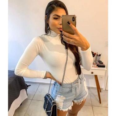 Imagem de Blusa manga longa gola alta  básica tecido com elastano menina fashion