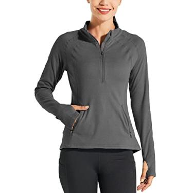 Imagem de Willit Jaqueta feminina de corrida de lã pulôver camisa equestre térmica camisa de golfe manga longa meio zíper exercício inverno equipamento cinza G