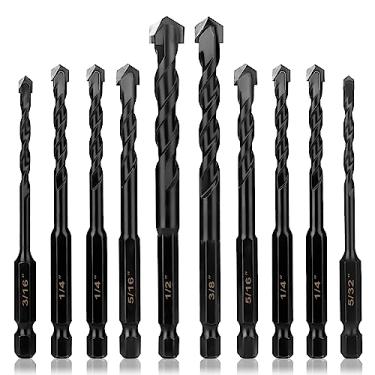 Imagem de UBESTHS Kit De Brocas Para Alvenaria De 10 Unidades Para Concreto, Pedra, Conjunto De Brocas De Carboneto Para Vidro, Tijolo, Azulejo, Plástico, Cerâmica E Madeira Tamanho 5/32 A 1/2 Polegada