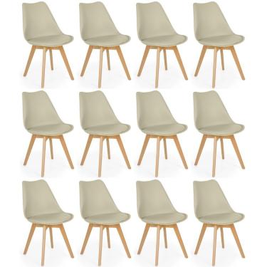 Imagem de Conjunto 12 Cadeiras De Jantar Eames Wood Leda Design Estofada - Nude