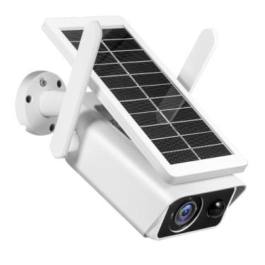 Imagem de CIADAZ Câmera de segurança solar externa com bateria recarregável de 4 MP Câmera de vigilância doméstica sem fio WiFi com detecção de movimento PIR, visão noturna, áudio bidirecional, IP66 à prova d'á