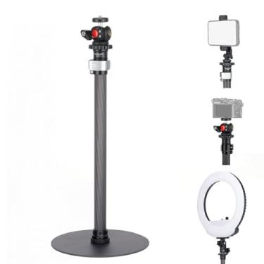 Imagem de Koolehaoda Suporte de tripé extensível monopé de fibra de carbono com base redonda para mesa, suporte giratório de 360° para webcam de mesa para câmera DSLR, leve, webcam, transmissão ao vivo