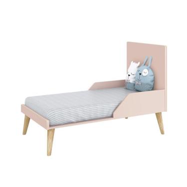 Imagem de Dormitório Completo Infantil Theo 3 Portas, Cômoda 6 Gavetas, Berço com Pés Madeira Natural e Colchão D18 - Reller Móveis Rosa Fosco