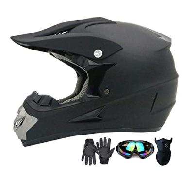 Imagem de Capacete de motocross, capacete de motocicleta ATV para jovens e crianças, capacete de mountain bike off-road BMX de 4 rodas, certificado DOT, conjunto de 4 peças (preto, P)