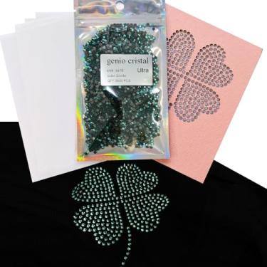 Imagem de Genio Cristal SS10 Erinite Ultra Hotfix Strass com modelo de trevo de quatro folhas e fita de transferência – 3600 peças – Kit de prensa térmica DIY Lucky Charm