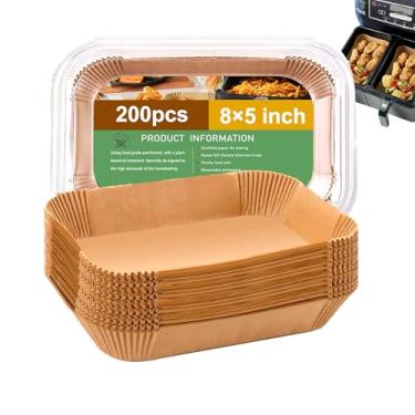 Imagem de Forros retangulares para fritadeira a ar dupla Chefman, descartáveis, 200 peças de forro de papel pergaminho retangular resistente para fritadeira a ar dupla COSORI 9Qt com 2 cestos