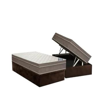 Imagem de Cama Box Báu Blindado + Colchão de Molas Ensacadas Light S. Pocket - (Solteiro, Suede Marrom)