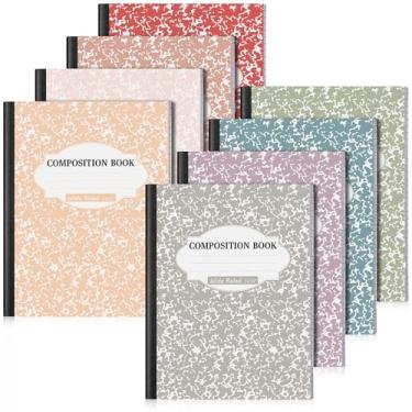 Imagem de Colarr Pacote com 8 cadernos de composição, 24 x 19 cm de largura, pautado, livros de composição de papel de mármore, cores sortidas, caderno escolar, escritório, capa dura, encadernação costurada