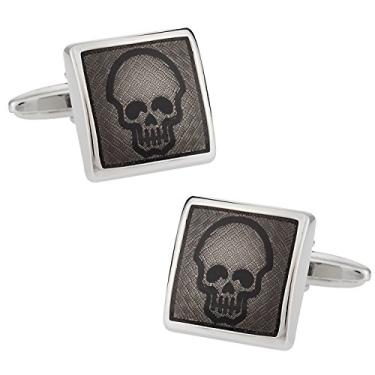 Imagem de Abotoaduras de caveira com placa de diamante Cuff-Daddy com caixa de apresentação