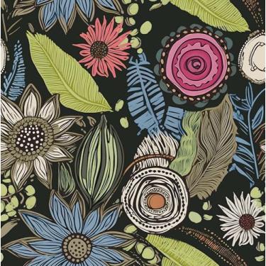 Imagem de Papel de parede Boho descascar e colar, papel de contato floral vintage verde escuro, flores botânicas retrô, papel de parede boêmio, autoadesivo, removível, à prova d'água, para prateleiras de