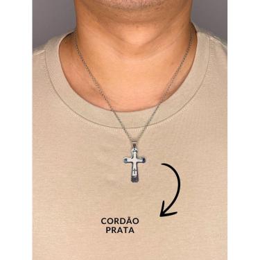 Imagem de Cordão Corrente 50Cm Pingente Cruz Crucifixo Reza Pai Nosso
