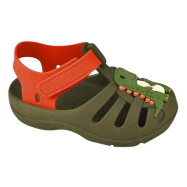Imagem de Sandália Babuche Luelua Dinossauro Dia a dia Infantil Verde Militar La