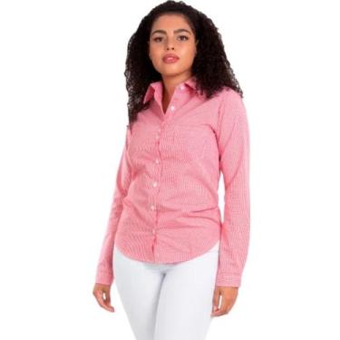 Imagem de Camisa Camisete Social Xadrez Mangas Longas Vermelho Listrado - Fardas