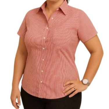 Imagem de Camisa Camisete Social Xadrez Mangas Curta Vermelho - Fardas Uniformes