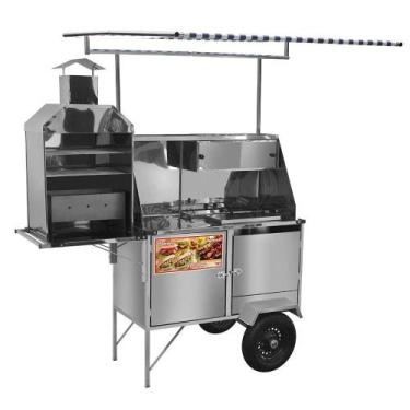 Imagem de Carrinho 3 em 1 Cefaz Hot Dog, Lanche Churrasco Luxo Inox Rodas Pneumá