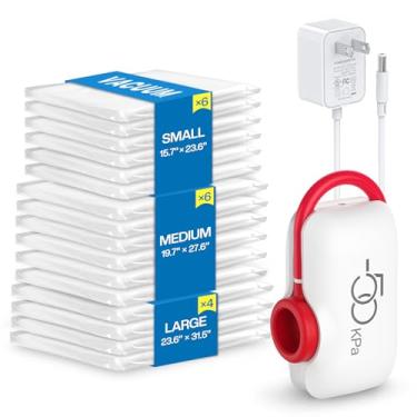 Imagem de Sacos de armazenamento a vácuo para viagens, pacote com 16 sacos de vedação a vácuo para roupas, viagens, bolsa econômica de espaço com bomba elétrica de alta pressão, embalagem de compressão para