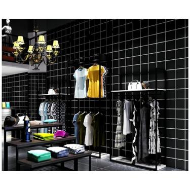 Imagem de Papel de parede moderno simples geométrico quadrado PVC não autoadesivo sala de estar quarto escritório loja fundo papel de parede preto 53 * 950 cm