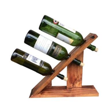 Imagem de Adega Pequena De Madeira Rústica Envernizada Expositora De Vinhos Deco