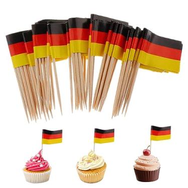 Imagem de Palitos de dente com bandeira, 100 peças, mini bandeiras da Alemanha em palitos de alimentos, palito de dente, topos de cupcake, mini palito de coquetel, decoração de bandeira para bar de festa do dia