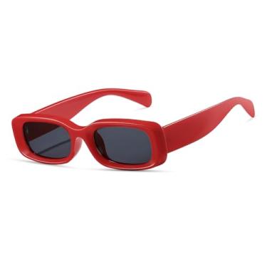 Imagem de kimorn Óculos de sol retangulares retrô para mulheres e homens, armação grossa, óculos de sol com proteção UV K1703, Vermelho/cinza