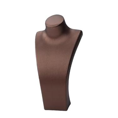 Imagem de simhoa Suporte para exibição de busto de colar, suporte para manequim de colar, decoração elegante, presente para loja de venda para mulheres, organizador de, Marrom, 14cmx7cmx27cm