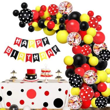 Imagem de Yowasai Kit De Arco Guirlanda Balões Rato Desenho Animado, Confete Vermelho, Preto E Amarelo Para Decoração Festa Aniversário, Lembrancinhas Meninos Meninas