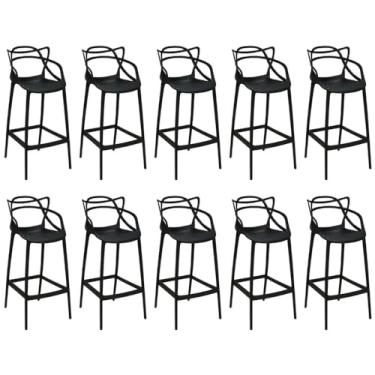 Imagem de Kit 10 Banquetas Allegra com Encosto Design Cozinha/bancada - Preto