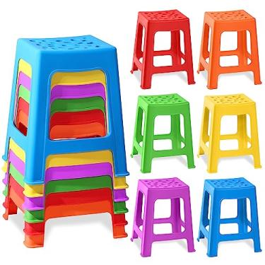 Imagem de TURSTIN Pacote com 6 bancos empilháveis para sala de aula, bancos de plástico, bancos redondos coloridos para ambientes internos e externos, bancos decorativos para casa, escritório, escola, sala de