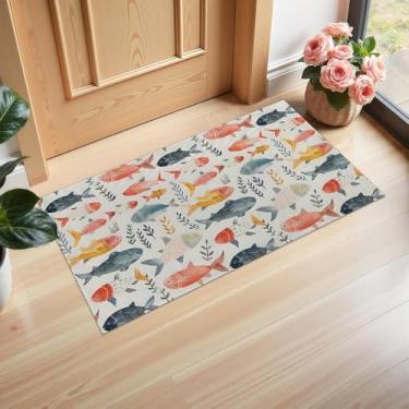 Imagem de Ti Caldi Tapete de porta interior de peixe pastel, 75 × 43 cm, tecido não tecido, aquarela, para entrada, cozinha, quarto, tapete antiderrapante para decoração de casa, presentes