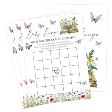 Imagem de Storybook Baby Shower Games, Wildflower Butterfly Baby Bingo Game para 30 convidados com cartas de jogo, revelação de gênero, suprimentos e decorações para chá de bebê (DV47)
